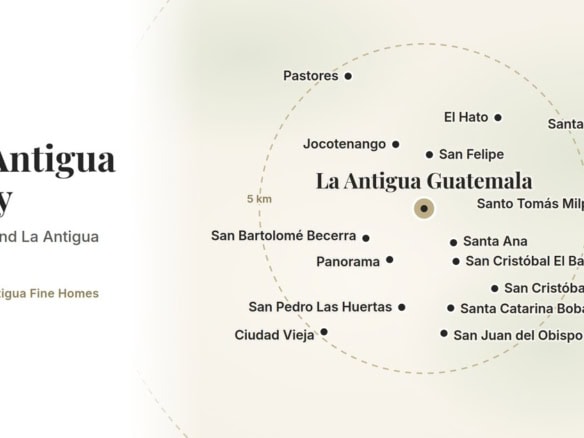 Map of La Antigua Guatemala and the nearby towns of the Antigua valley